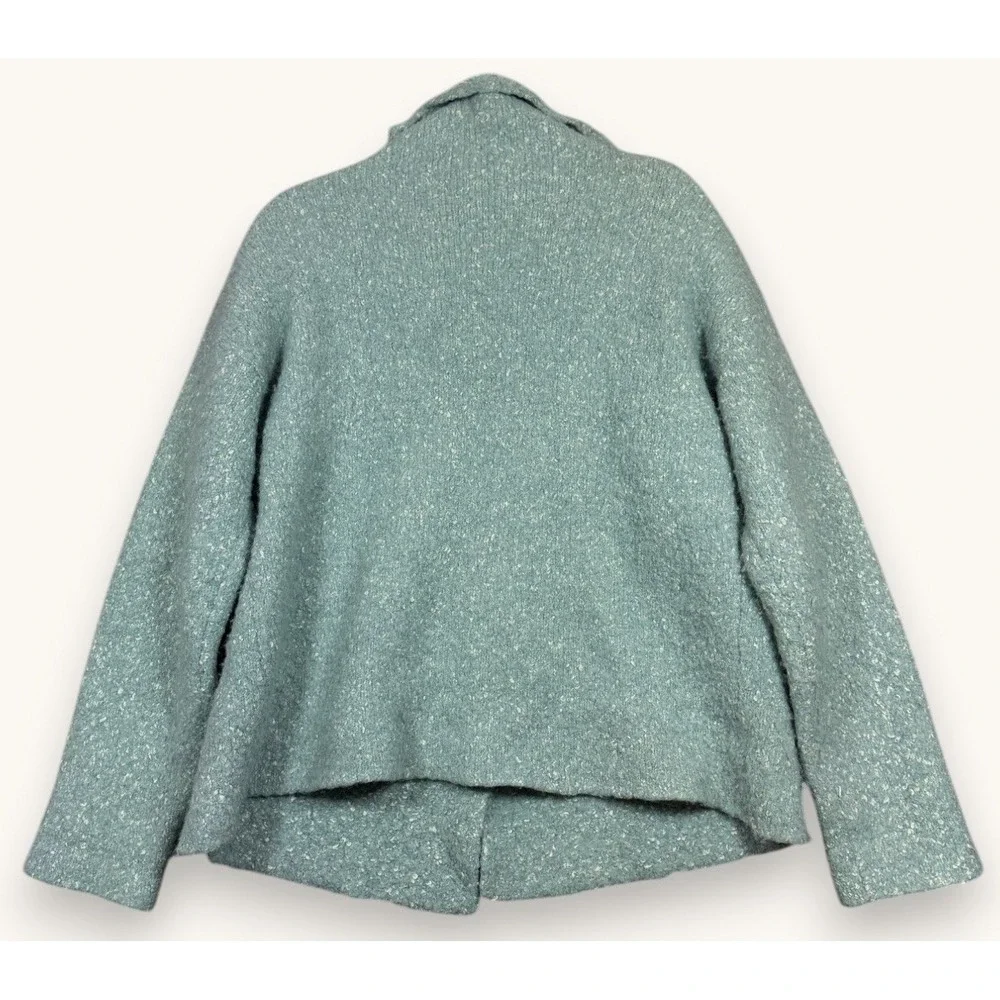 Eileen Fisher Boucle Sweater Jacket Womens M Blue Alpaca Wool Silk Comfy Fuzzy